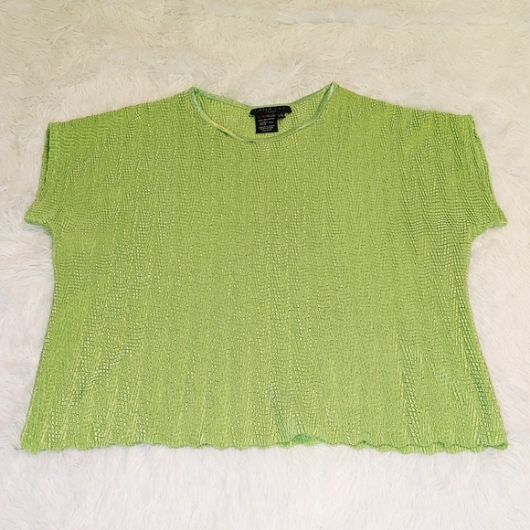 Vintage 🔄 Lana Lee 🇨🇦 || Textured Boxy Short Sleeve Tshirt, Large, Lime Green - Picture 2 of 4